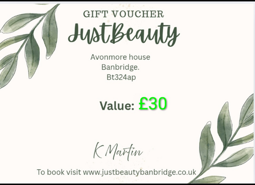 Just Beauty Banbridge. Gift voucher. 