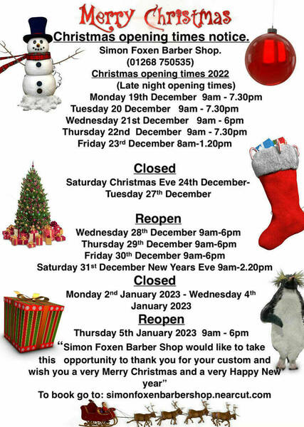 Christmas 2022 opening times. Book now!