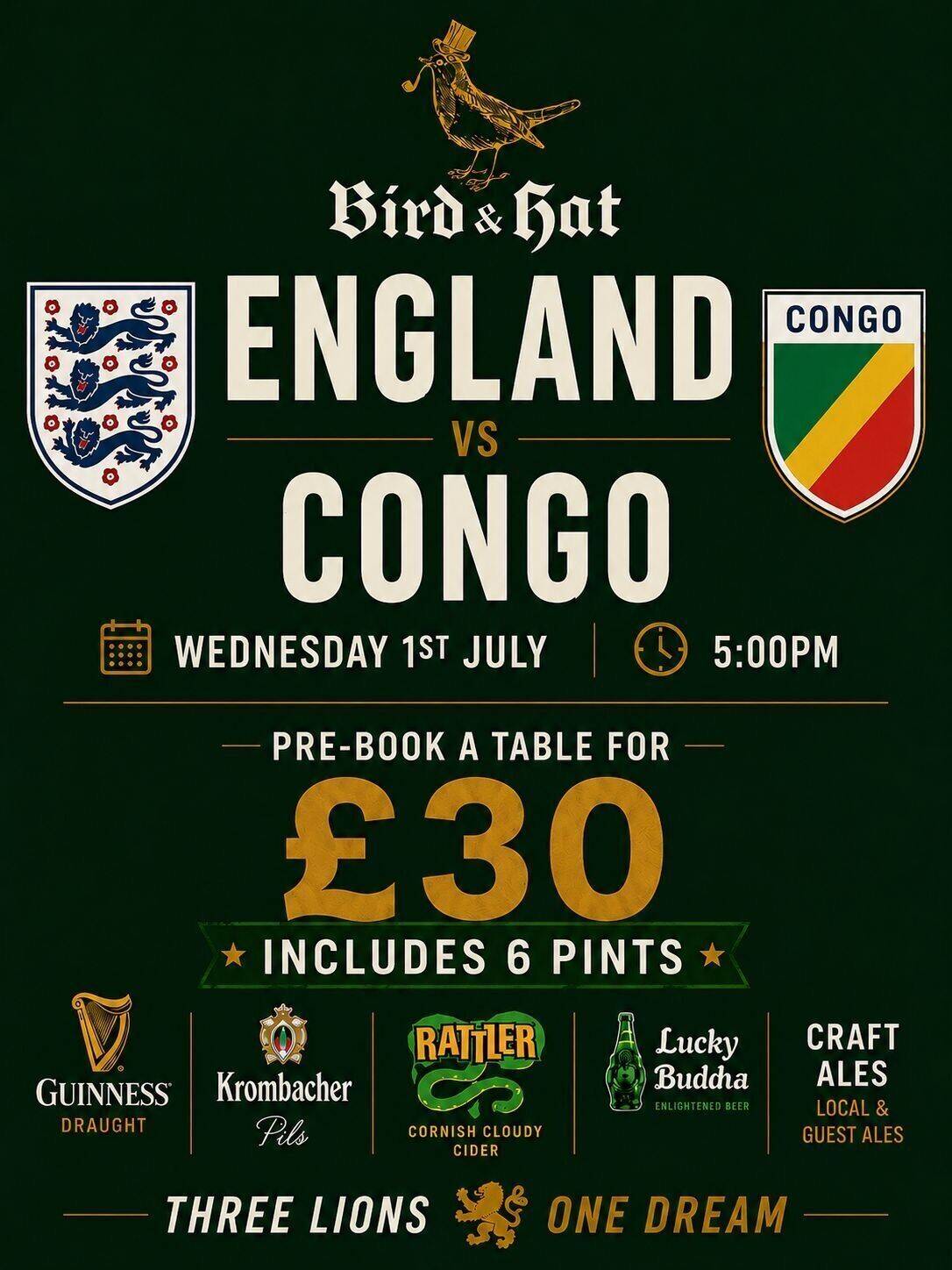 England v Congo  (table of 6) 7pm