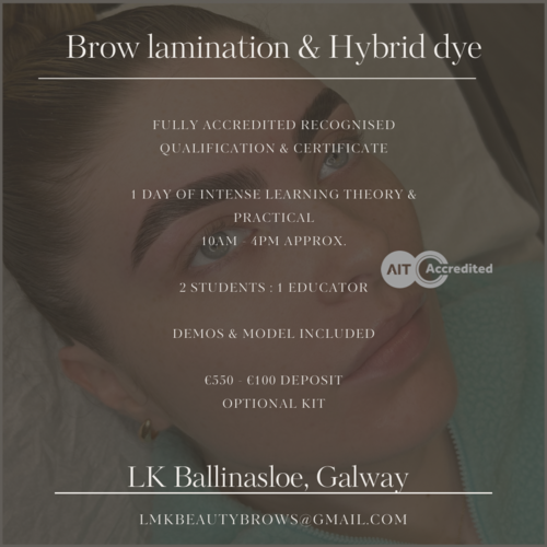 Brow lamination & hybrid dye course 26th January(€550)