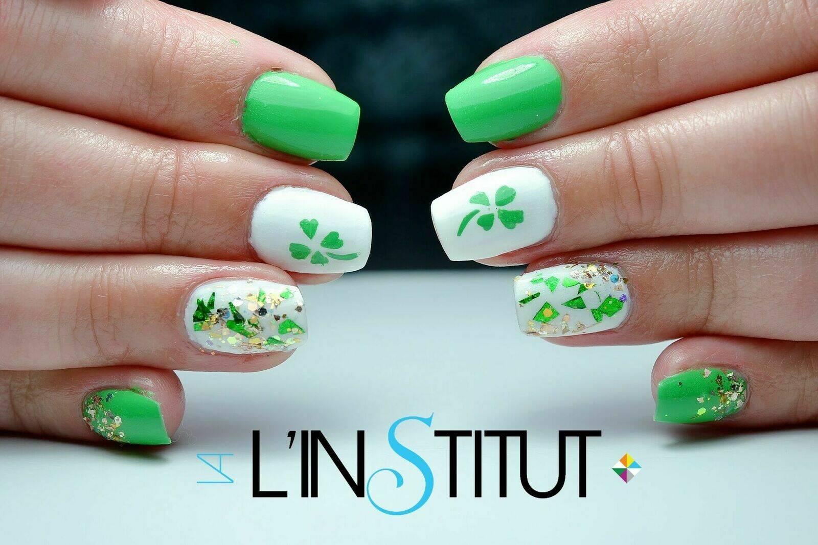 Gainage ongles naturels. Déco "St Patrick"