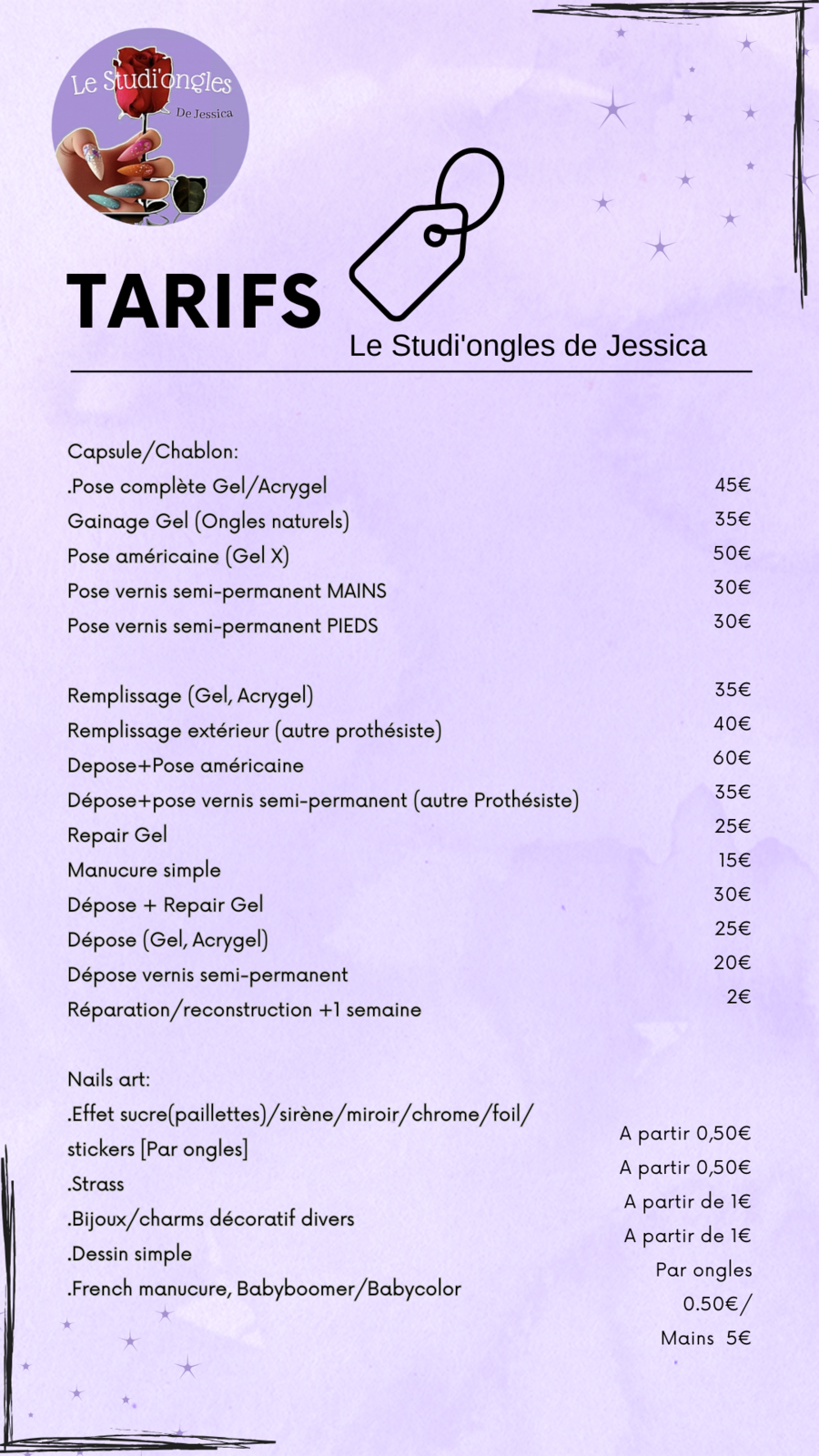 Tarifs de l'onglerie 💳