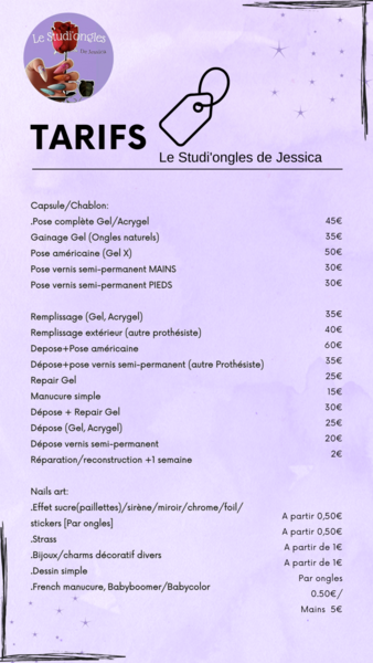 Tarifs de l'onglerie 💳