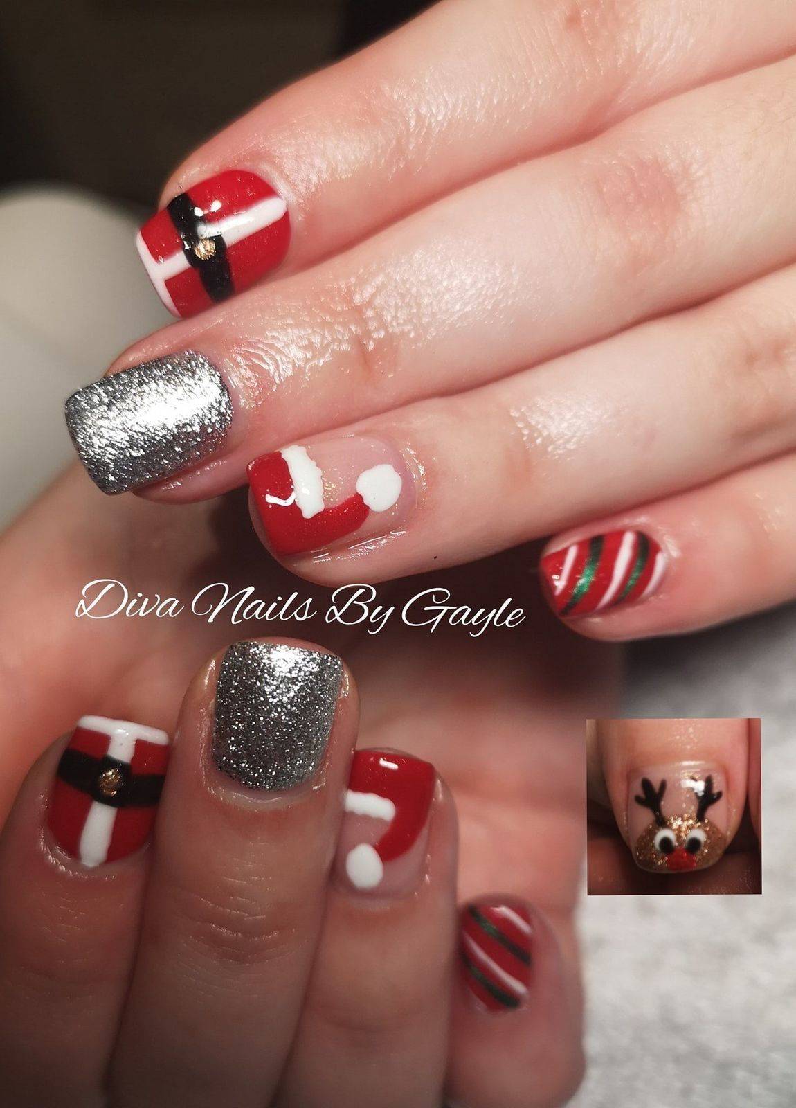 Hand drawn nail art for Christmas gel polish