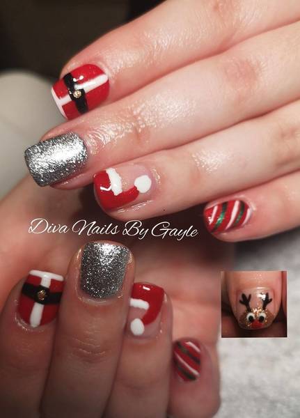 Hand drawn nail art for Christmas gel polish