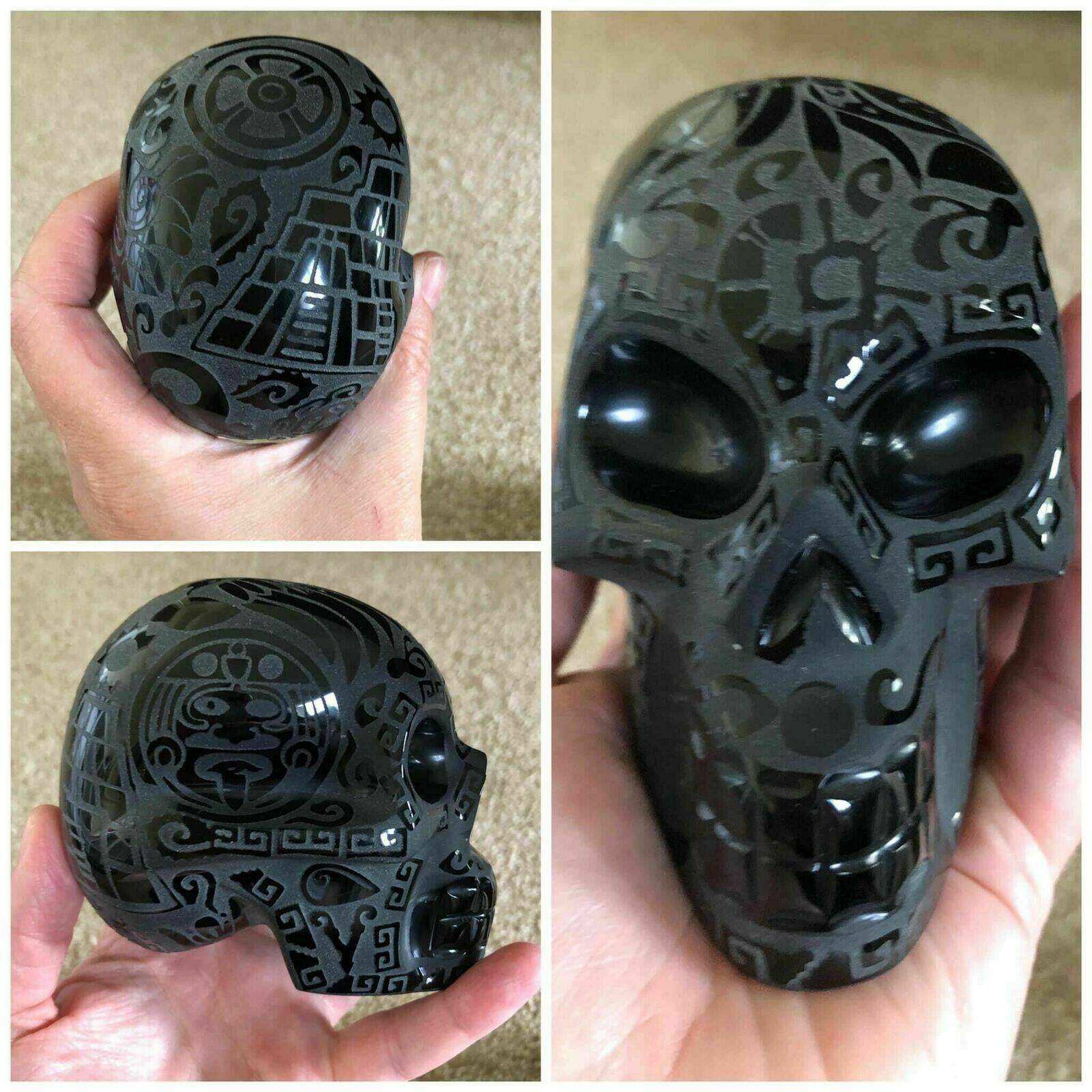 Mexican hand carved black obsidian skull