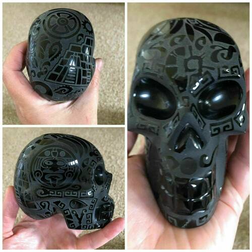 Mexican hand carved black obsidian skull