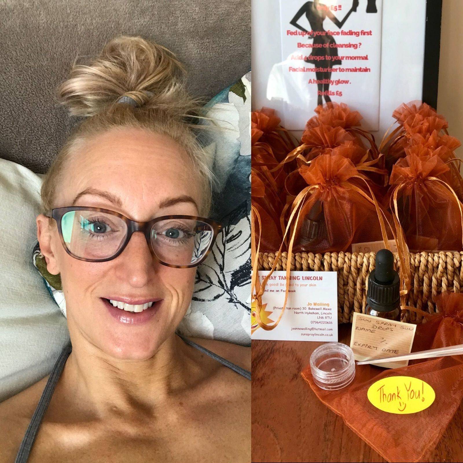 Sun spray sun drops . £5 just add to your moisturiser to keep your face tanned . As cleanser strips your tan faster . 