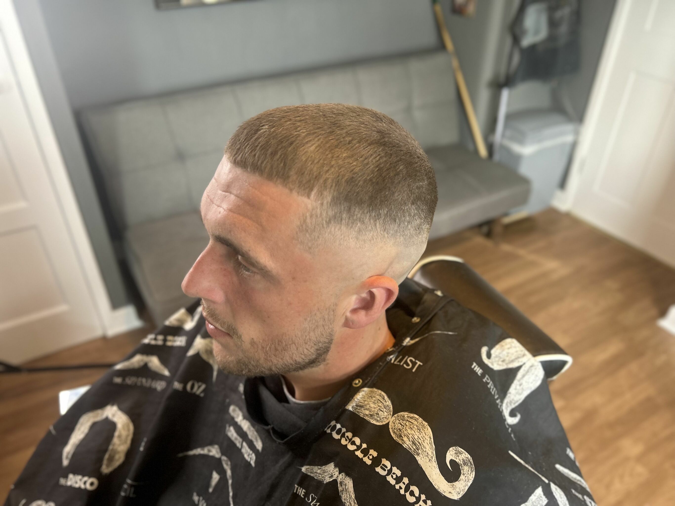 Buzz cut with line up at front 