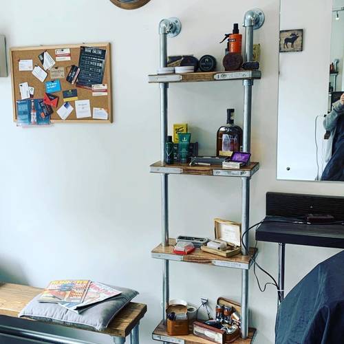 Check out our incredible bespoke product stand - hand crafted by the incredible @lambertandsons  #wahl #apothecary #johnnyschopshop #osmo #products #hairproducts #dearbarber 