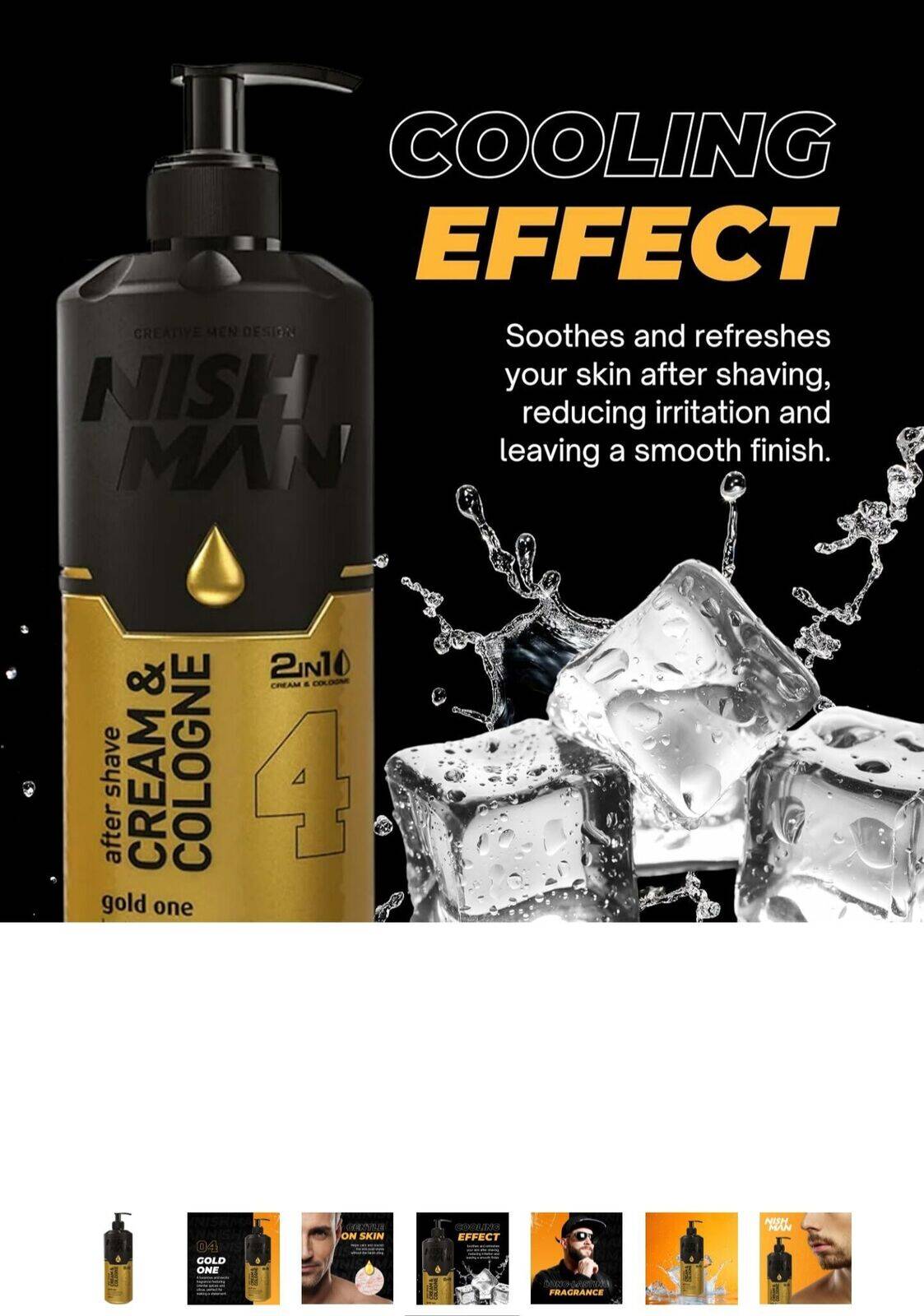 NISHMAN Aftershave Cream Cologne 04 - Gold One 400ml – 2in1 Cream & Cologne, Extra Moisturising Men's After Shave - Refreshing & Cooling Post-Shave Moisturising Spray Lotion