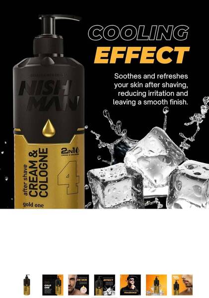 NISHMAN Aftershave Cream Cologne 04 - Gold One 400ml – 2in1 Cream & Cologne, Extra Moisturising Men's After Shave - Refreshing & Cooling Post-Shave Moisturising Spray Lotion