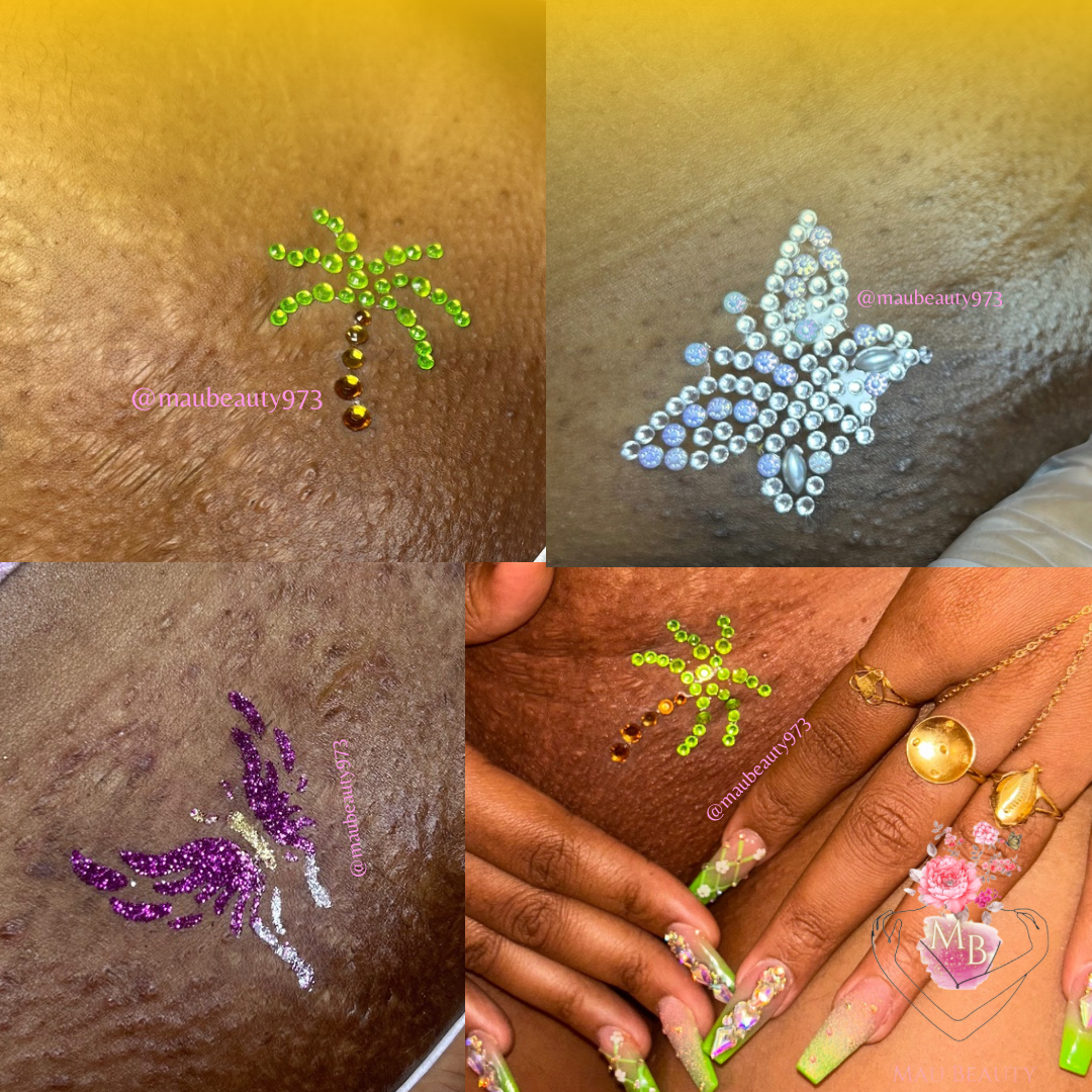 Pose de bijou strass, ou tatouage pailleté selon votre humeur