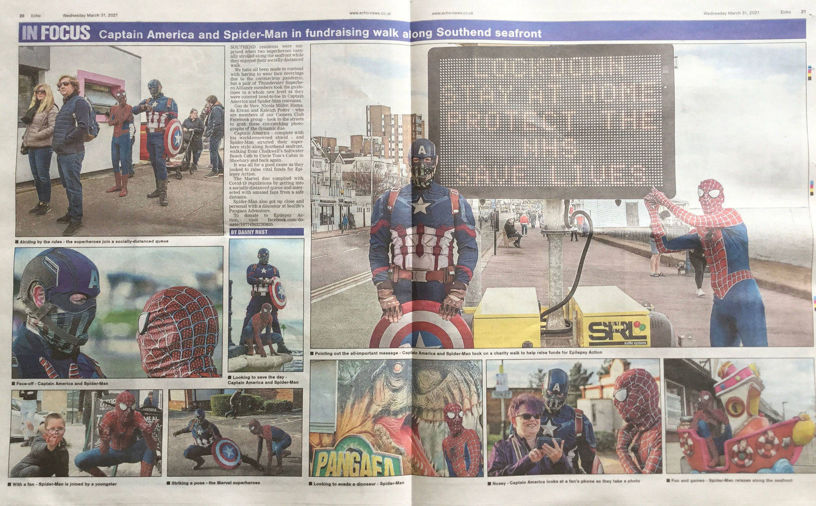 The Thundersley Superhero Alliance ( HQ Simon Foxen Barber Shop) Spiderman and Captain America charity walk for Epilepsy Awareness.