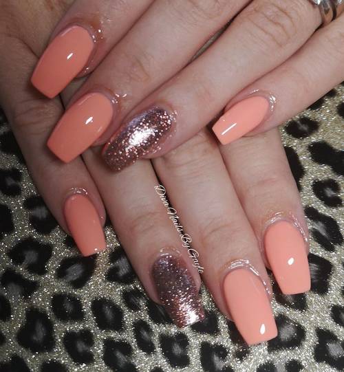Peach gel colour with rose gold glitter