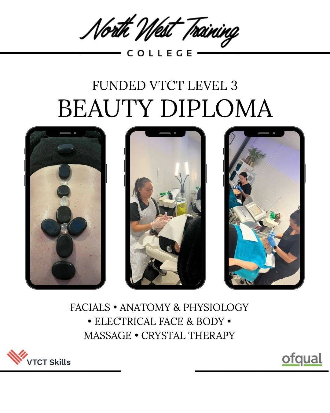 FUNDED VTCT Level 3 Beauty starts 16/17/18th September 2026 A&P/Facial/body electrical /massage 