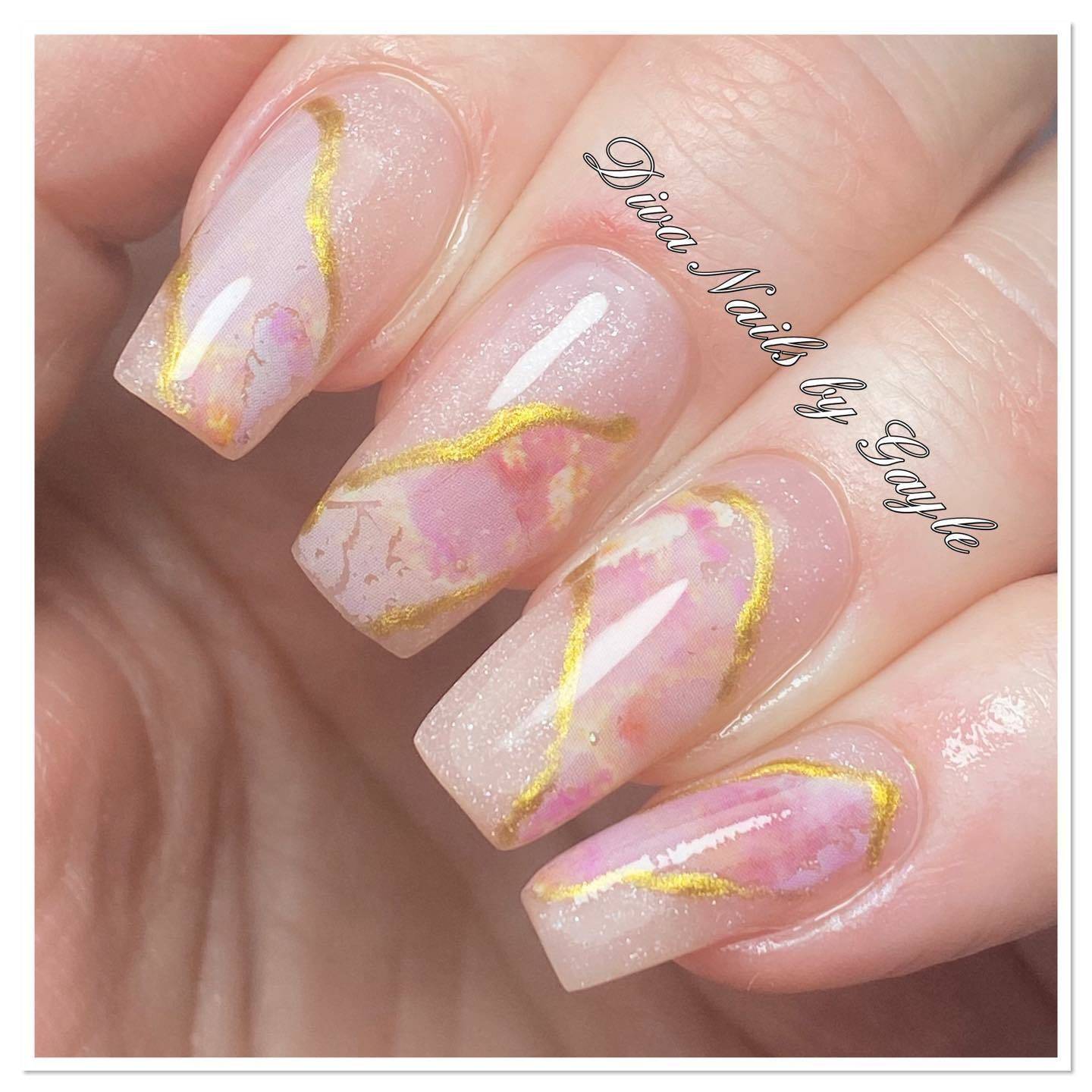 Perfect Polly sculpted extensions with foil and gold gel