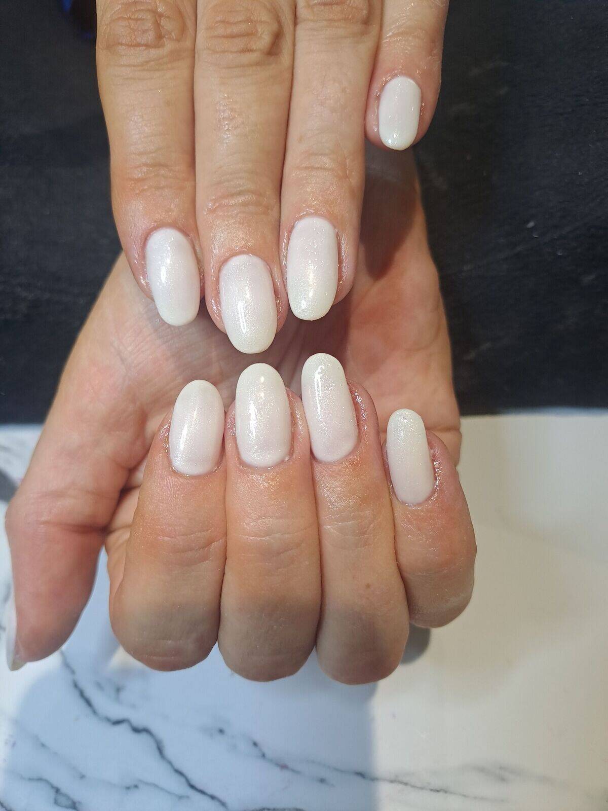 White shimmer gel from gel bottle (i do) collection this shade would be perfect for a wedding