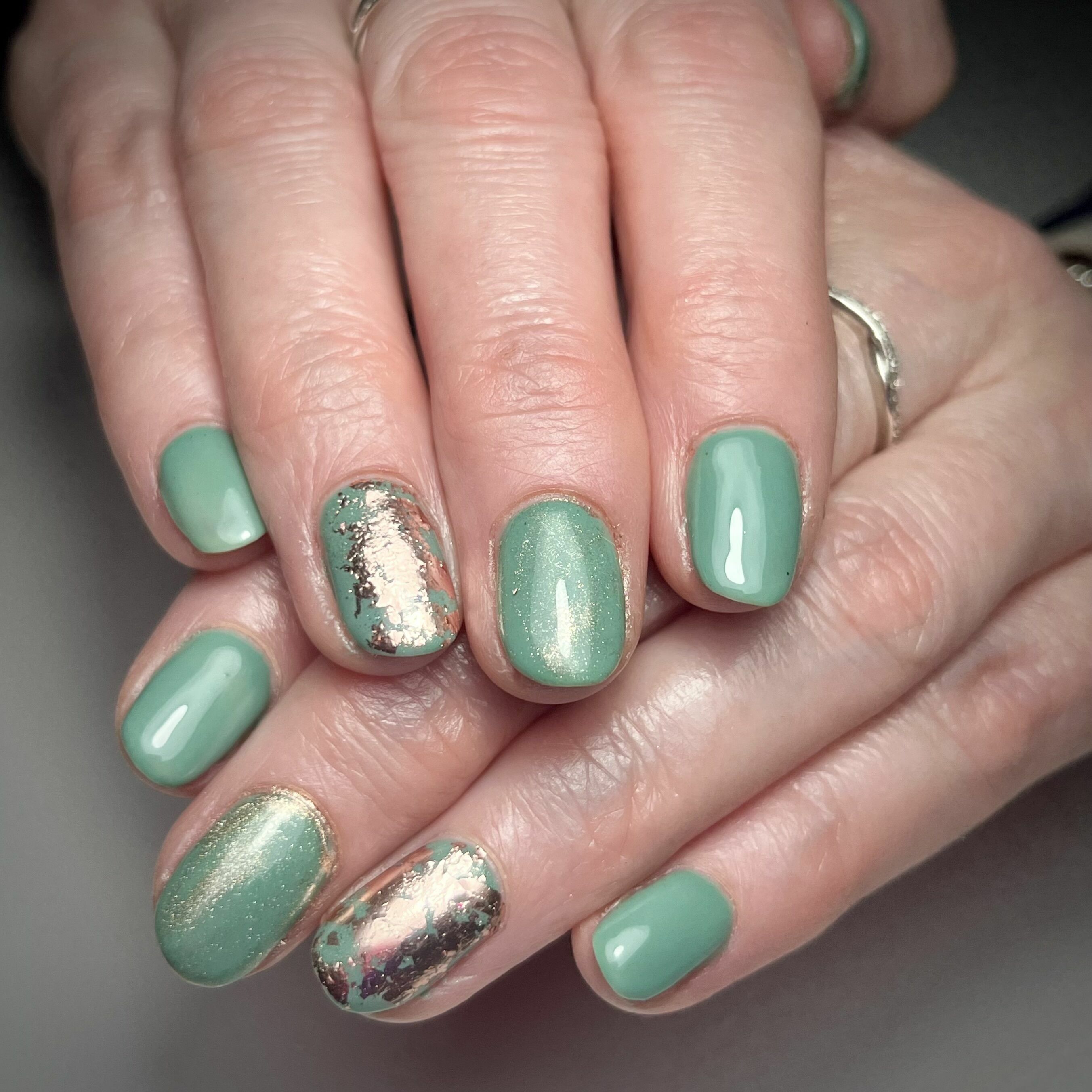 Sage Green & Gold Leaf Detail