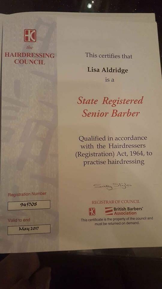 State registered senior Barber 