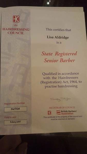 State registered senior Barber 