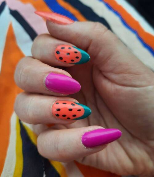 Hand painted water melon nails