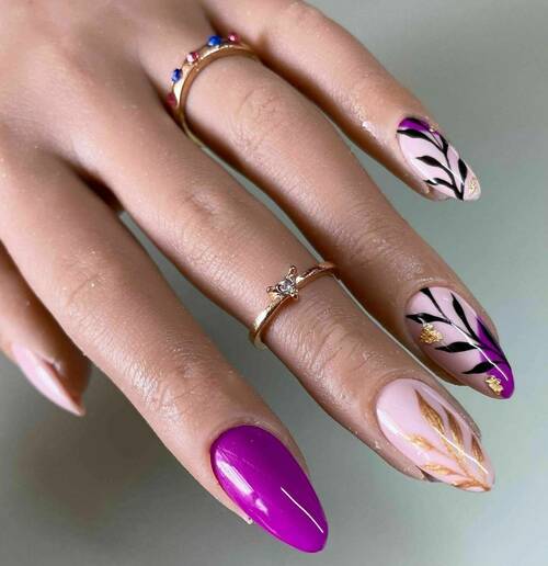 Shades “Rose Hip” and Bobby Dazzler with Hand-Drawn Leaves