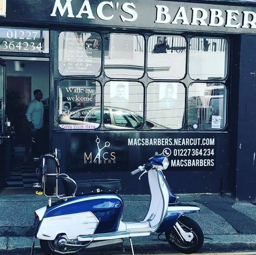 One of our customers Cool vintage scooter #scooter #vintage #barbergang #barbershop #hernebay#wahl #fade #haircut #britishbarber #barber