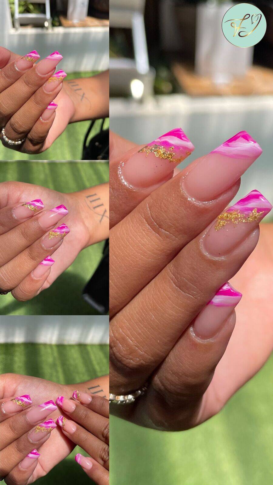 Rallongement gel 🩷​ avec un effet marbre. By Joyce 🤍