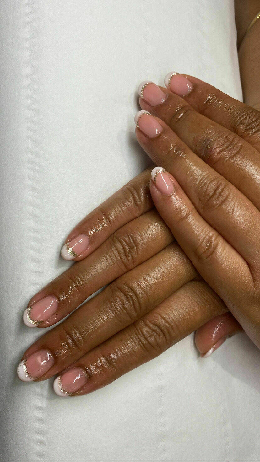 Gel manicure with French & glitter tip 