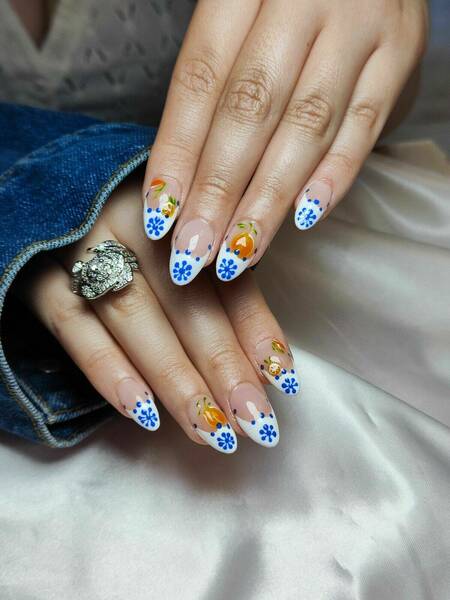 Pose complète gel x et nail art à main levée 