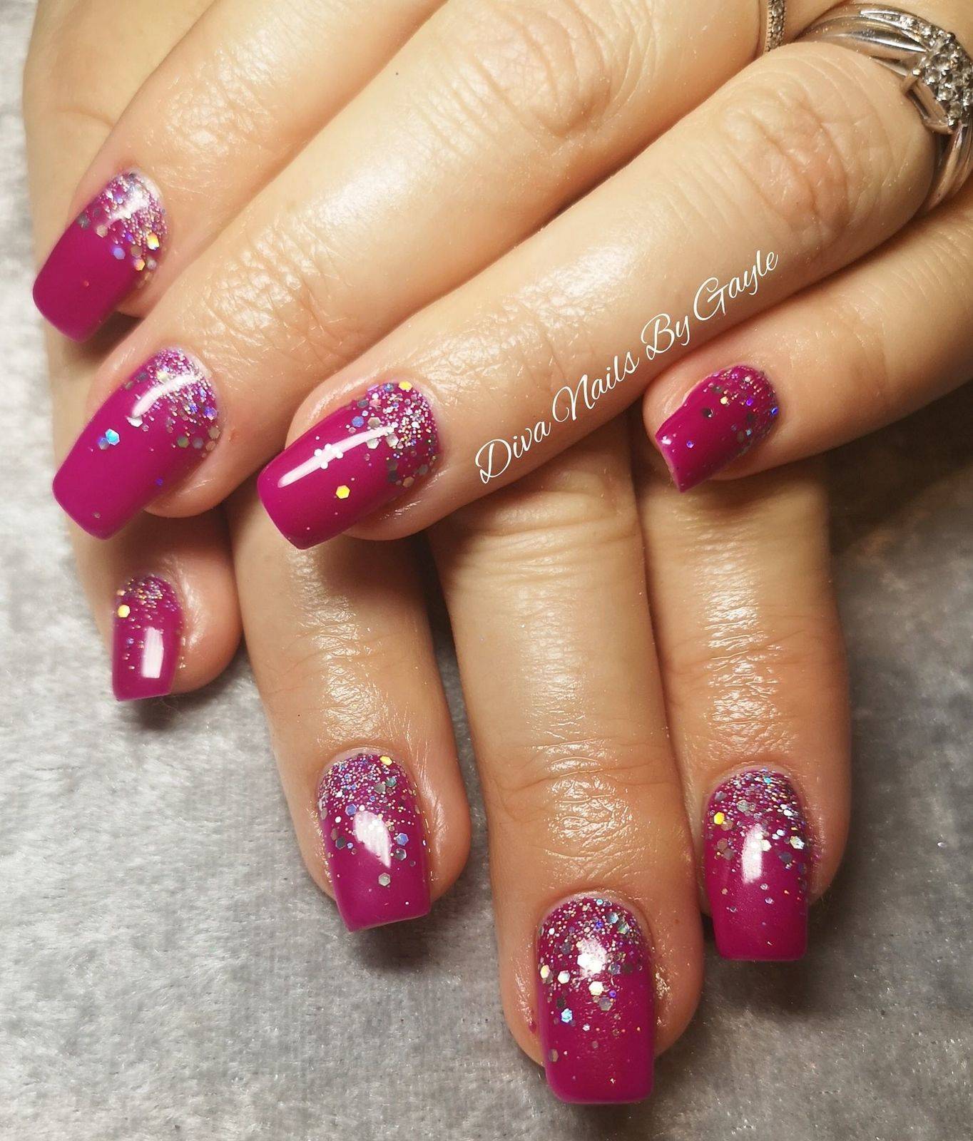 Raspberry gel colour and Millie magpie glitter 