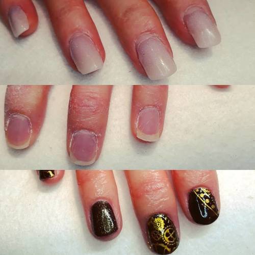 3 week old acrylic, removal & finished with steampunk stamping on #gotime #thecuteicklenailroom