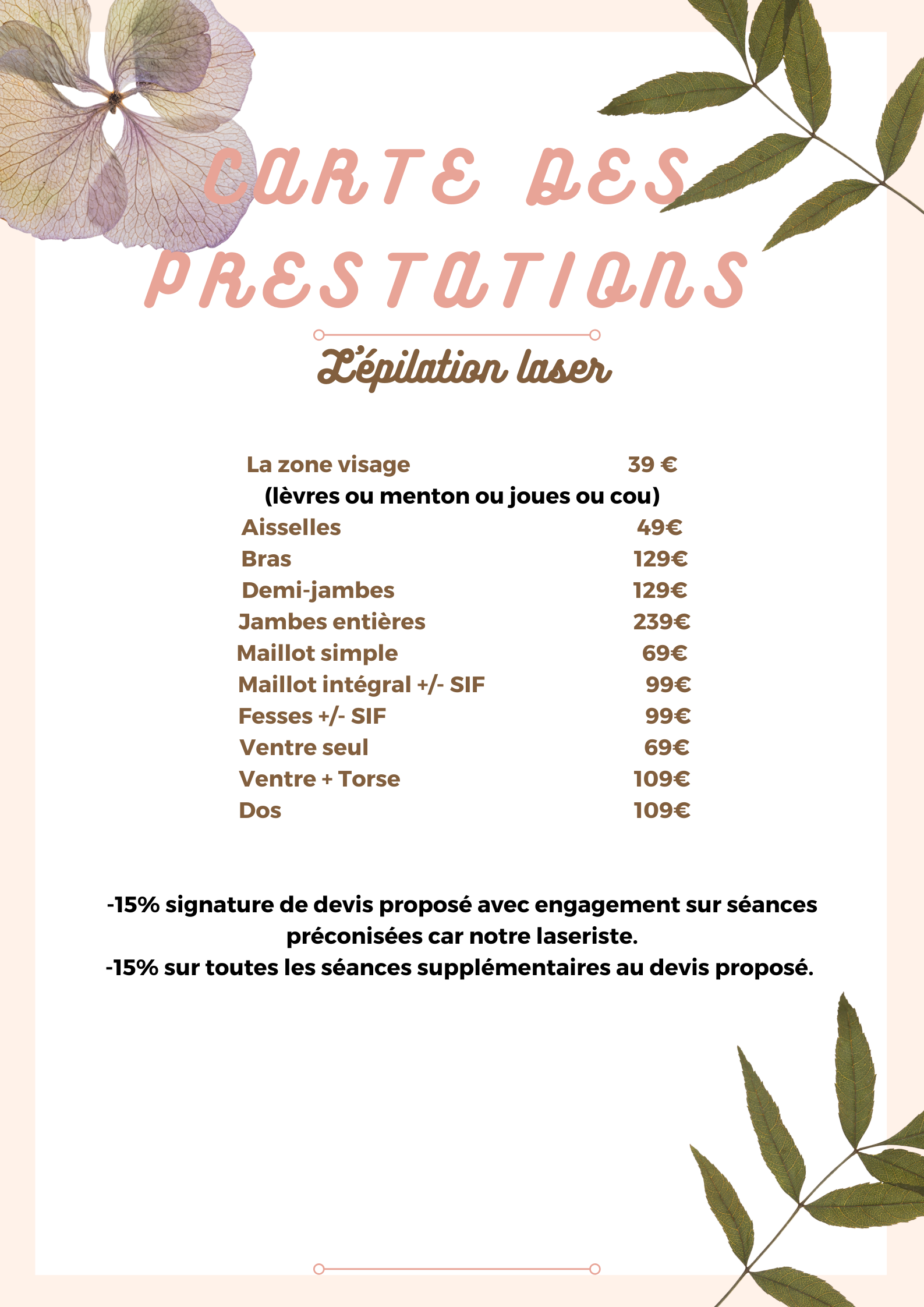 Tarifs Epilation laser