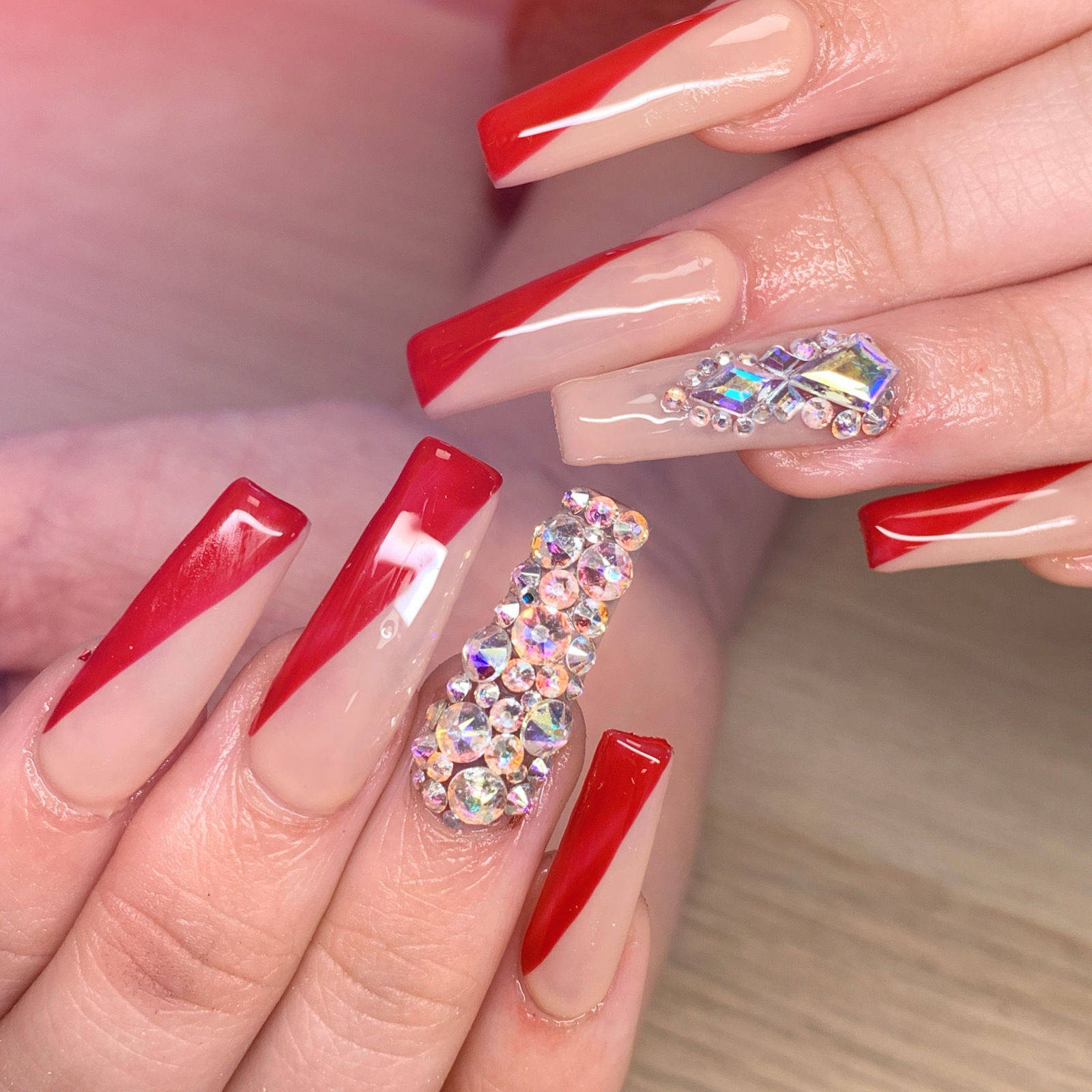 Acrylic Nails with gel nail art & Genuine Swarovski Crystals