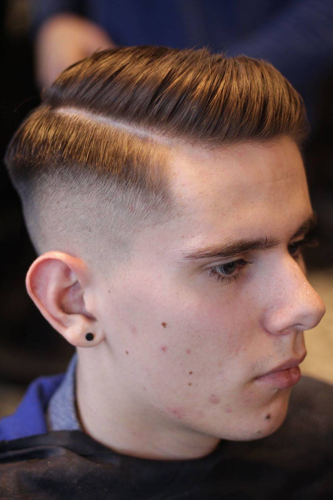 classic combover with hard parting