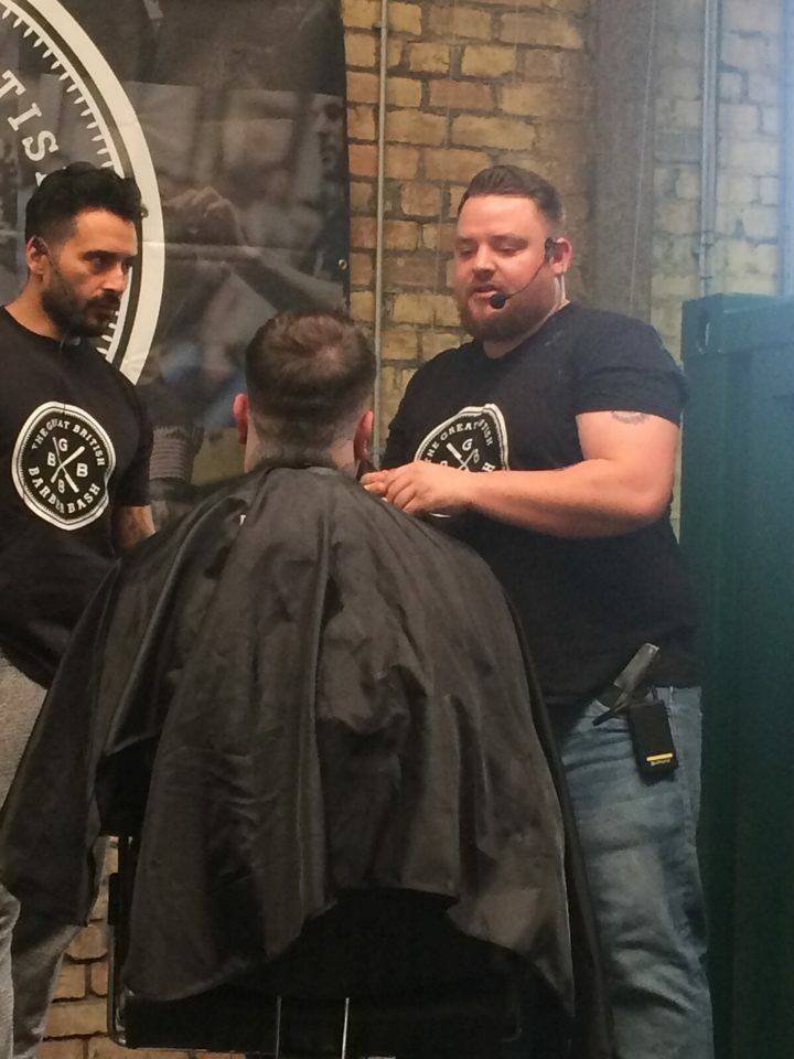 Davie on stage Liverpool at great british barber bash 